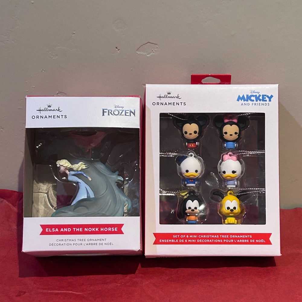 Hallmark Disney Frozen Elsa Ornament & Mickey And Friends Mini Ornaments Set